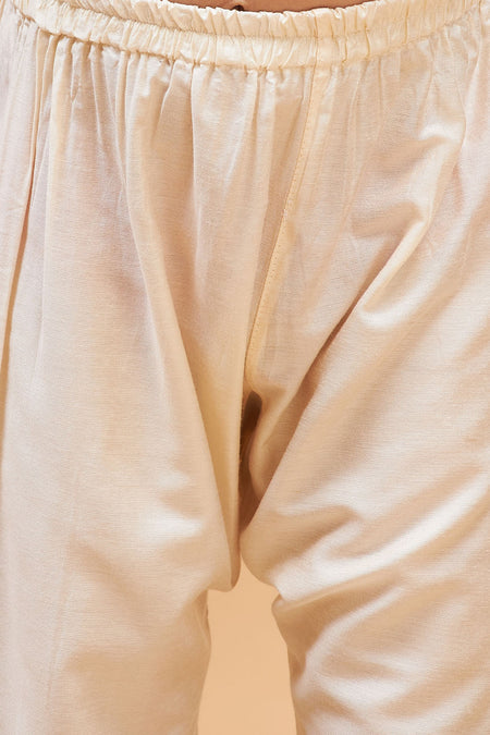 VASTRAMAY Peach Silk Kurta And Pyjama Baap Beta Set